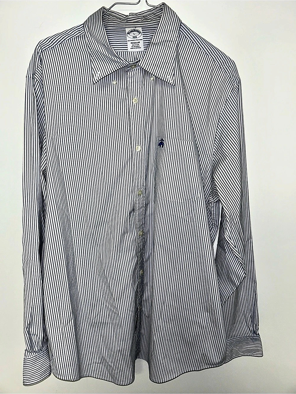 Brooks Brothers 1818 Regular Fit Striped Dress Shirt Blue & White Large